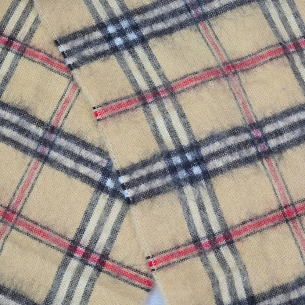 Vintage Men's Plaid Scarf Tan Camel Tartan Style Fringe‎ 1970s Winter Warm GVC